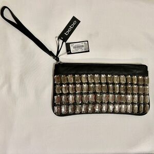 BEBE Jewel Leather Wristlet Black NWT